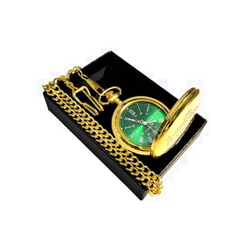 Eternity Engraving inc Engraved pocket watch, Green dial with Roman numerals, comes with the chain, fitted box and engraving. Vintage style Gold pocket watch personalized (Gold Polished)