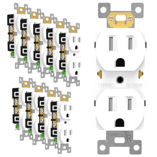 ENERLITES Duplex Receptacle Outlet, Tamper-Resistant Electrical Wall Outlets, Residential Grade, 3-Wire, Self-Grounding, 2-Pole,15A 125V, UL Listed, 61581-TR-W, White, 10 Pack