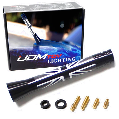iJDMTOY 3-Inch Black/White Union Jack Theme Short Antenna Compatible with Mini Cooper (All Models) & More Other Cars