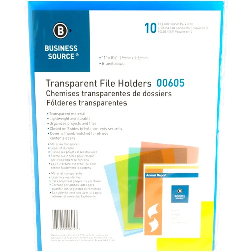 Business Source BSN00605BX - Transparent Poly File Holders