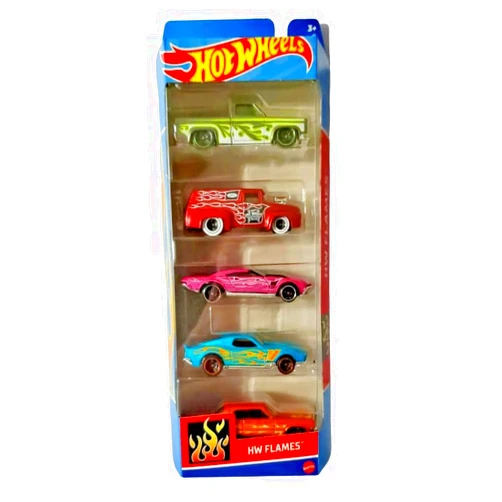 Hot Wheels HW Flames 5-Pack: 56 Ford F-100, 83 Chevy Silverado, 64 Impala, BLVD Bruiser, Muscle Speeder