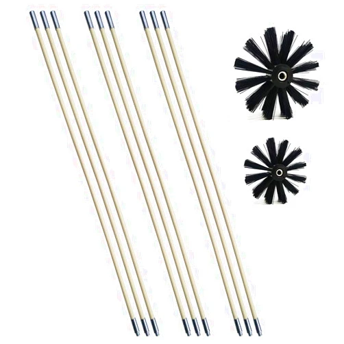 Xedragony Chimney Cleaning Brush Dryer Duct Cleaner 2-in-1 Kit Fireplace Drier Vent Lint Sweeping Tools 18’ Flexible Rods Rotary System Working with or without Drill