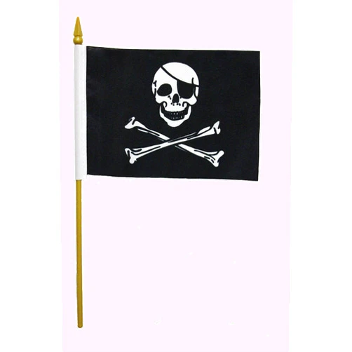 SUPERDAVES SUPERSTORE JOLLY ROGERS PIRATE 4 X 6 Inch Mini Stick Flag with 10 Inch Plastic Pole .. New