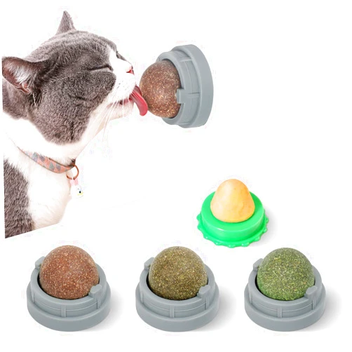 Potaroma 4 Pcs Catnip Ball Toys, 3 Silvervine Catnip Toys and 1 Cat Energy Ball for Lick, Edible Catmint Chew Toys, Kitten Teeth Cleaning Treat, More Concentrated Flavor for All Breeds