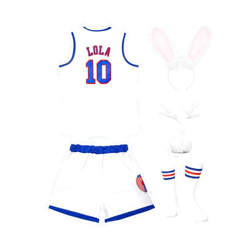DORISUBE Women Lola #10 Jersey Space Movie Halloween Costumes Cheerleading Top&Shorts Outfit with 4pcs Accessories XS-XXL
