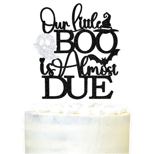 LOVELY BITON Our Little Boo is Almost Due Cake Topper, Halloween October Baby Shower Cake Decor, Baby Boo Spooky Halloween Themed Baby's Birthday Gender Reveal Baby Shower Party Decoration Supplies, Black Glitter