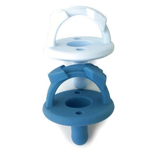 Itzy Ritzy Silicone Pacifiers for Newborn - Sweetie Soother Pacifiers Feature Collapsible Handle & Two Air Holes for Added Safety; for Ages Newborn and Up, Set of 2 in Light Blue & Dark Blue