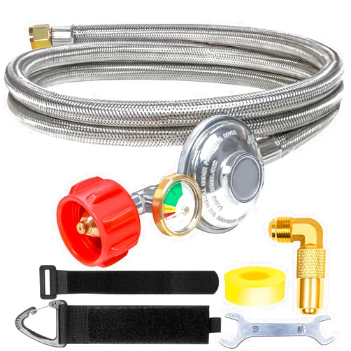 Wmnvshier 6Ft Stainless Braided Propane Regulator Hose with Gauge，QCC1 Low Pressure Propane Tank Extension Hose for 20lb Tank with Elbow Adapter for Blackstone Grill,Most LP Gas Grill,Heater Fire Pit Table