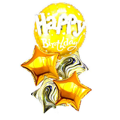 KatchOn, Gold Happy Birthday Balloon Set - 23 Inch, Big, Pack of 5 | Happy Birthday Mylar Balloons, Golden Birthday Balloons | Gold Star Balloons, Gold Foil Balloons | Black And Gold Party Decorations