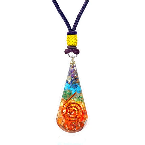 Orgonite Crystal Teardrop Seven Chakra Healing Pendant with Adjustable Cord – Handmade Orgone Healing Stone Necklace for Spiritual Balance, Meditation, Yoga, Reiki, Gift for Men and Women