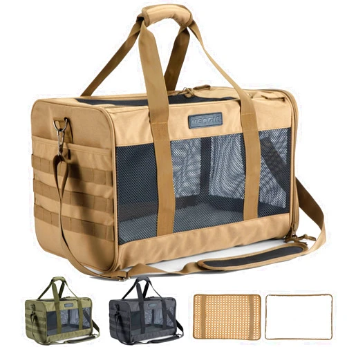 VEAGIA Cat Carrier,Pet Carrier,Cat Carriers for Medium Cats Under 25,Soft Puppy Travel Bag Carriers for Small Dogs Airline Approved (17.5 x 12 x 12 inches, Khaki 02)