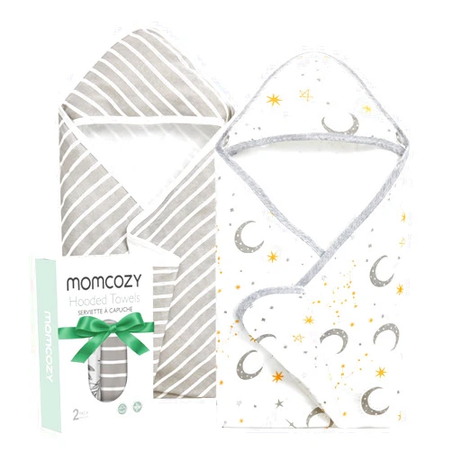 Momcozy Hooded Baby Towel, 2 Pack Baby Bath Towel with Large 35 X 35 Inch, Super Soft Cotton and Hooded Towel for Newborn, Toddler and Kid, Starry Sky