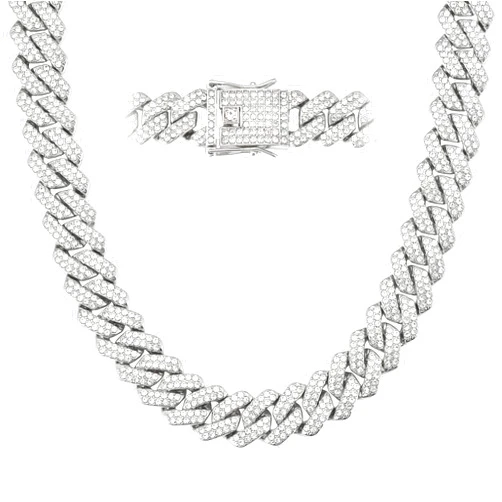 CBLKUS Mens Cuban Link Chain Miami Cuban Necklace 18K Gold Silver Chain Diamond Cut Chains For Men Women 14mm Iced Out Hip Hop Jewelry