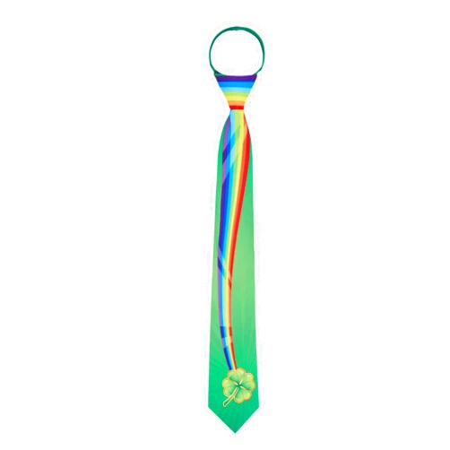 Jacob Alexander Men's Happy Saint Patrick's Day Colorful Rainbow with Four-Leaf Clover Pre-Tied Zipper Neck Tie - Green