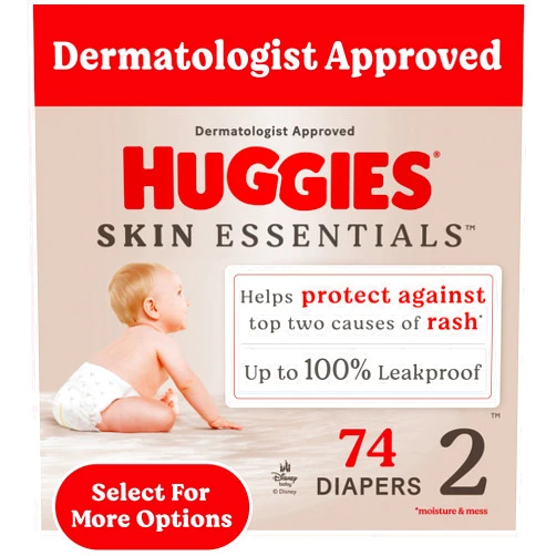 Huggies Size 2 Diapers, Skin Essentials Baby Diapers, Size 2 (12-18 lbs), 74 Count, Packaging May Vary