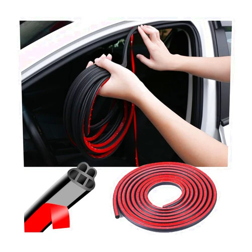 Mandark Car Door Seal Strip, Rubber Double Layer Vehicle Weather Stripping, 32.8ft 5 Hole Soundproof Self Adhesive Automotive Sealing Strip Accessories, Universal for SUV, Truck, RV