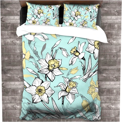 Attducza Hand Drawn Flowers Daffodils 3-Piece Bedding Set 86