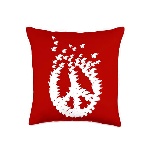 Peace, Butterfly & Hippy Design Christmas White Doves of Peace Sign Love Retro 60's,70's Throw Pillow, 16x16, Multicolor