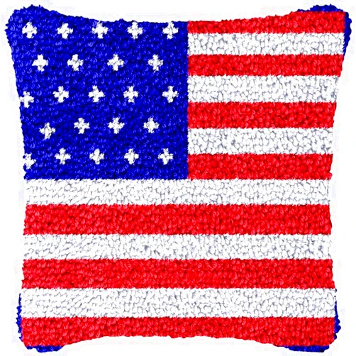 Generic Beginner Latch Hook Kits American Flag Set Sofa Cushion Cover Latch Hook Carpet Rug Acrylic Yarn,Pillowcase Craft Kits with Printed Canvas for Starter Kids Adults - 17 x 17 Inch
