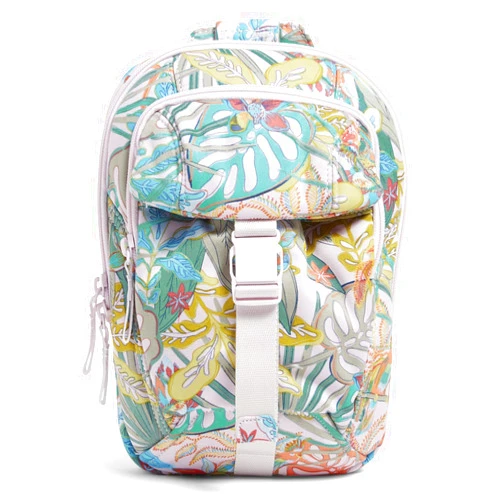 Vera Bradley Women's Cotton Utility Sling Backpack, Rain Forest Canopy - Recycled Cotton, One Size
