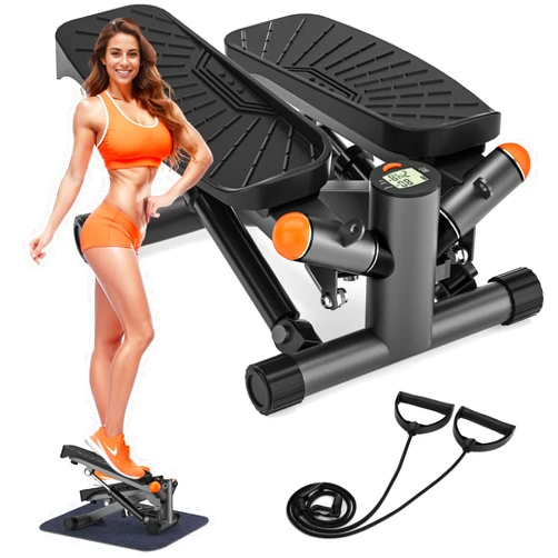 ACFITI Steppers for Exercise at Home, Adjustable Height Mini Stair Stepper with Resistance Bands,Twist Stepper with 350lbs Loading Capacity, Exercise Equipment for Full Body Workout (Included Mat)