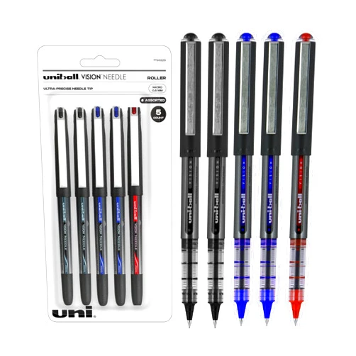 Uni-ball Uniball Vision Needle Rollerball Pens, Assorted Pens Pack of 5, Micro Point Pens with 0.5mm Ink
