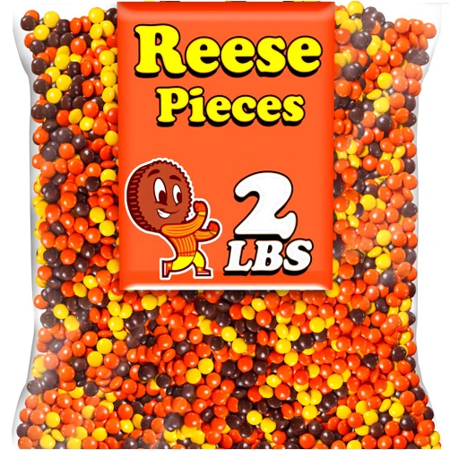 Partypom Reese Pieces Peanut Butter Candy, Bulk 2 Lbs, Milk Chocolate Peanut Butter Candies in Crunchy Shell, for Baking Desserts, Ice Cream Topping and Snacking