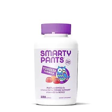 SmartyPants Toddler Formula Daily Gummy Multivitamin: Vitamin C, Vitamin D3, & Zinc for Immunity, Gluten Free, Omega 3 Fish Oil (DHA/EPA) , Vitamin B6, B12, 180 Count (60 Day Supply) Toddler Formula 180 Count