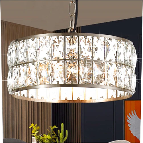 Salaiwei 12” 3-Light Modern Crystal Chandeliers Nickel Dinning Room Light Fixture, Round Pendant Light Kitchen Island Chandelier, Flush Mount Ceiling Light for Living Room Entryway Bedroom Foyer