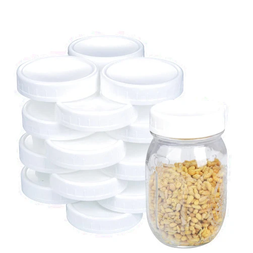 Staruby 2 Dozen Regular Mouth Lids Mason Jar Lids Plastic Storage Caps for Mason Canning Jars and More, Standard, Dia 70mm, White