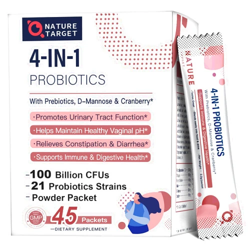 NATURE TARGET Probiotics-for-Women Prebiotics-and-Probiotics-Powder, 100-Billion-CFUs 45-Day-Supply, Women's-Probiotic with D-Mannose and Cranberry for Urinary Tract/Gut/Digestive Health