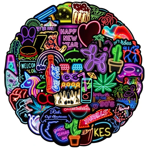 Lydosoco 50Pcs Cool Neon Stickers Pack Cute Water Bottle Stickers for Kids Teens Adults Trendy Aesthetic Stickers for Laptop Cup Water Bottle Skateboard Luggage