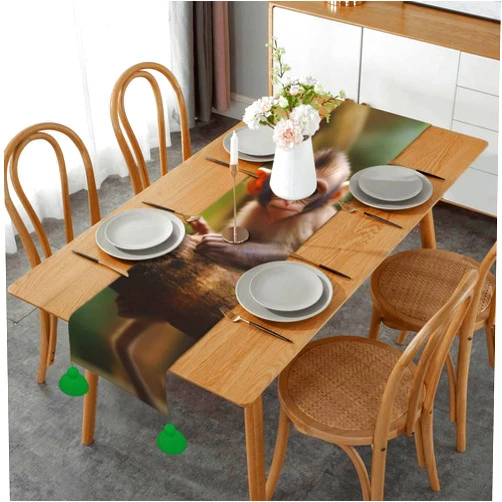 JTRKN Table Runner Cute Little Monkeys Print Farmhouse Style Linen Table Runners 60 Inches Long Modern Table Runner Decoration with Green Tassels for Holiday Kitchen and Dining Table Decor 14x60 Inch