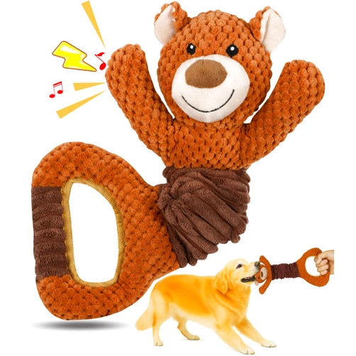 Swooflia Tug of War Dog Toy-Squeaky Plush Tug a War Dog Toy for Medium Large Breed Dogs to Keep Them Busy, Interactive Crinkle Doggie Toy, Cute Bear with Soft Long Pull Handle