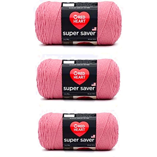 Red Heart Super Saver Light Raspberry Yarn - 3 Pack of 198g/7oz - Acrylic - 4 Medium (Worsted) - 364 Yards - Knitting/Crochet