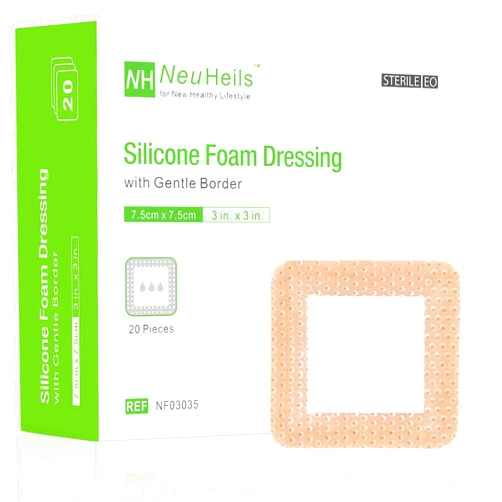 NeuHeils Silicone Foam Dressing with Gentle Border 3''x3'', 20 Packs for Bed Sore Pressure Ulcer, High Absorbency Waterproof Silicone Wound Bandage Patch