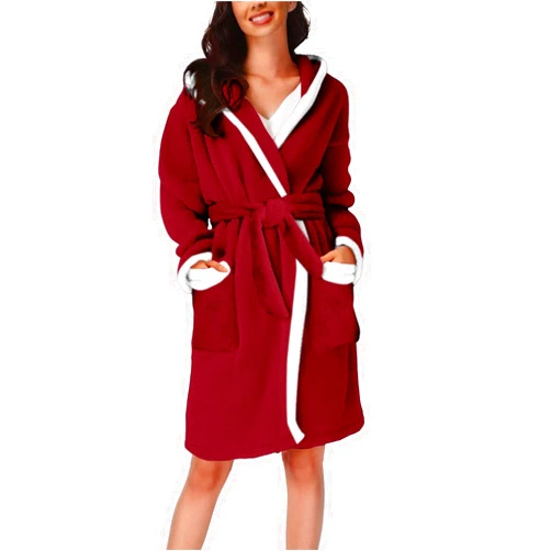 WUAI-Women Velvet Robe Pajamas Petite Soft Lightweight Fleece Warm Bathrobes with Hood
