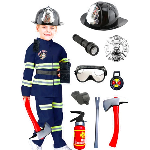 Puteraya 13 Pcs Kids Fireman Costume Set Children Firefighter Pretend Role Play Outfit for Boy Fireman Dress Up Toys Halloween Cosplay