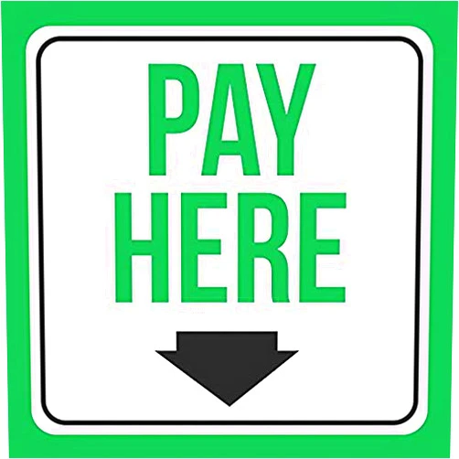 Aficico Pay Here Print Green White Black Down Arrow Picture Cashier School Public Office Business Signs 12x12 Inch
