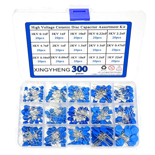 XINGYHENG 300pcs 15Values High Voltage Ceramic Disc Capacitor Assortment Kit (1KV 2KV and 3KV) (Capacitor Range : 0.1nF~22nF)