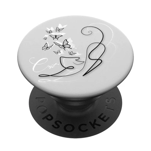 Cats by Fluffabulous Prints Stretching cat with butterflies, Line art, gray PopSockets Adhesive PopGrip