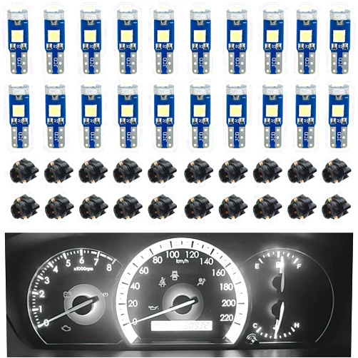 Hbxdeco 20PCS T5 LED Lights for Car Dashboard with Twist Lock Socket, High Light Bulb 3030-3SMD Replacement, Super Bright LED Light for Instrument Cluster Dashboard Panel Gauge Indicator (White)