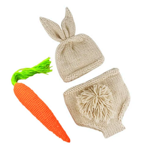 Toyvian Photo Props Easter Newborn Photography Props Baby Boy Girl Photo Outfits Rabbit Carrot Photoshoot Costume Crochet Knitted Hat Diaper Accessories Newborn Props