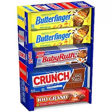 Butterfinger & Co. Chocolate-y Candy Bars, Bulk Full Size Variety Pack with Butterfinger, Crunch, Baby Ruth & 100 Grand Bars (20 Count) 20 Piece Set