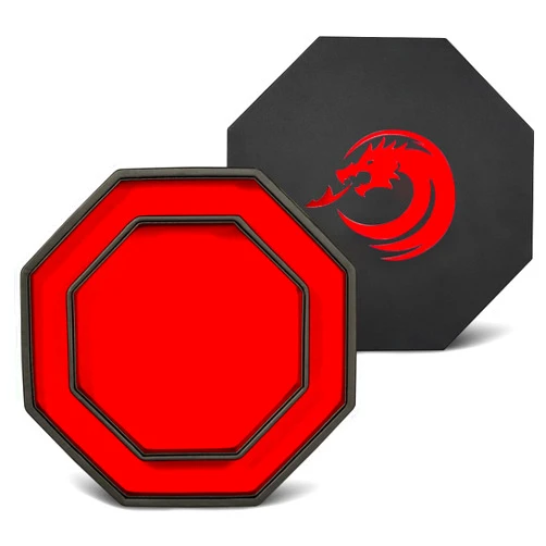 DNDND Dice Tray with Lid, Octangle Rolling Tray and Storage for Dice Game Dungeons and Dragons DND D&D or RGP Gaming (Red Velvet and Black PU Leather)