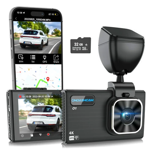 ONDASHCAM Dash Cam, 4K Dash Camera for Cars with Night Vision, Dash Camera Built-in WiFi/GPS, 3.5