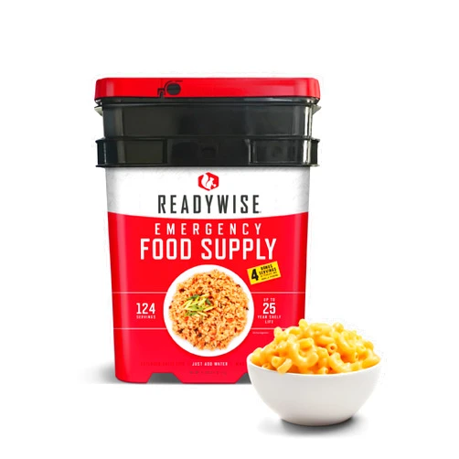 READYWISE - Emergency Food Supply, 124 Servings, 1 Bucket, Freeze-Dried, MRE, Pre-made, Survival and Adventure Essentials for Camping, Hiking & Emergencies, Individually Packaged, 25-Year Shelf Life