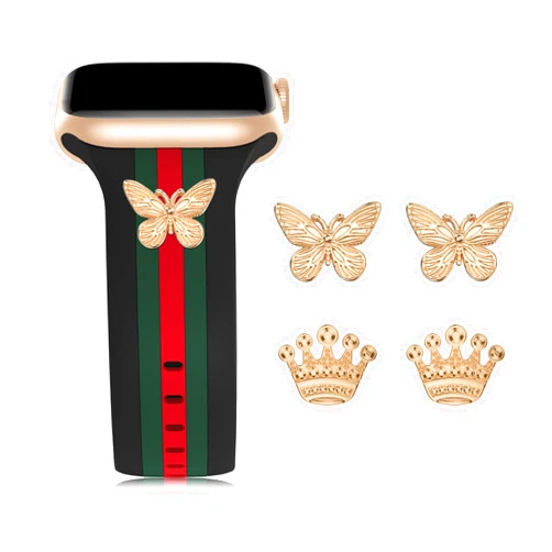 Bagoplus Designer Band with Charms Decor Compatible with Apple Watch Band 38mm 40mm 41mm Women Men, Stylish Silicone Sport Wristbands for iWatch Series 9 8 7 6 5 4 3 2 1 SE Ultra