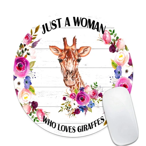 Smooffly Giraffe Round Mouse Pad, Mouse Pads for Women, Funny Quote Mouse Pad, Giraffe Lover Present, Office Decor for Women - Just a Woman,Who Loves Giraffes