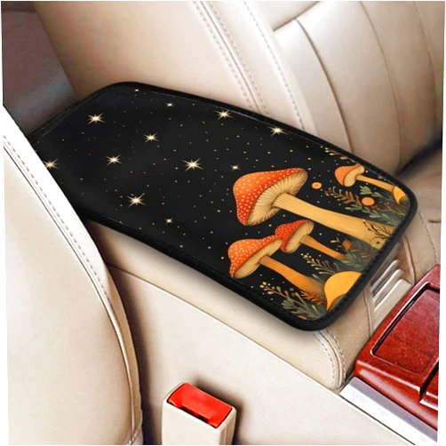 Indokyeyqaz Universal Car Center Console Cushion Pad, Red Mushroom Under Night Sky Soft Waterproof Car Center Console Cover Auto Armrest Seat Box Cover Protector for Most Vehicle SUV Truck Car